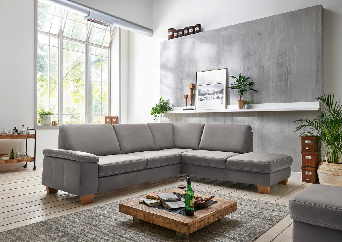 ECKSOFA  in Echtleder Grau  274/235 cm  - Eichefarben/Beige, KONVENTIONELL, Leder/Holzwerkstoff (274/235cm) - Beldomo Premium