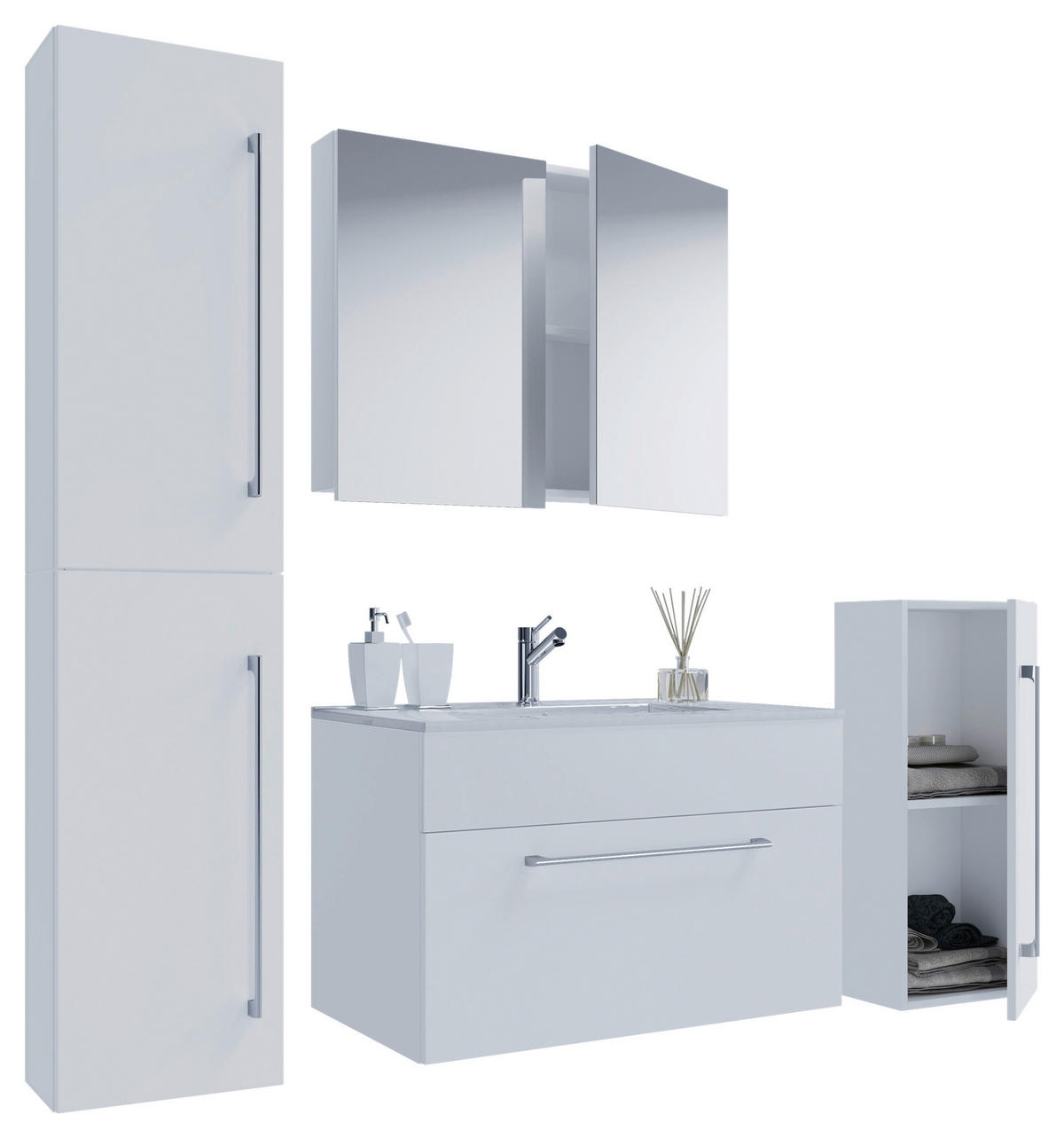 BADEZIMMER 5-teilig  in 126 cm  - Alufarben/Weiß, MODERN, Keramik/Holzwerkstoff (126cm) - MID.YOU