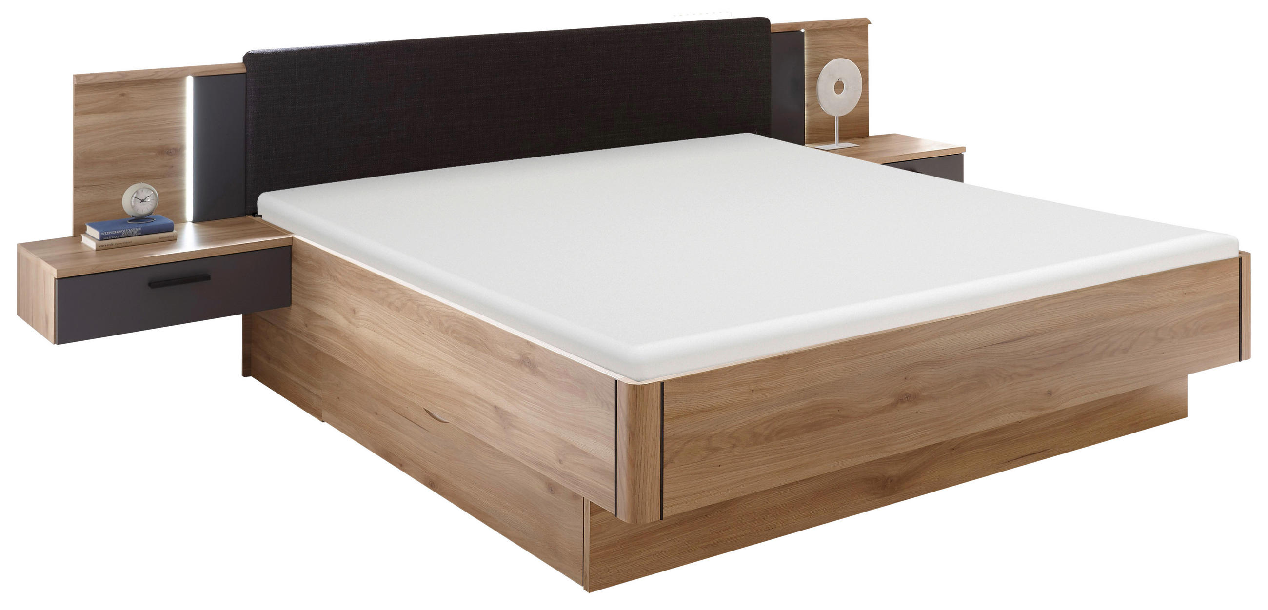 BETTANLAGE 180/200 cm  in Graphitfarben, Eichefarben  - Eichefarben/Graphitfarben, Basics, Holzwerkstoff (180/200cm) - Livetastic