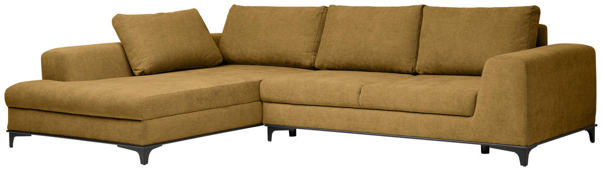 ECKSOFA inkl. Funktionen Senfgelb Webstoff Rückenkissen, Bettkasten, Schlaffunktion, Rücken echt  - Wengefarben/Senfgelb, Design, Holz/Textil (211/314cm) - Stylife