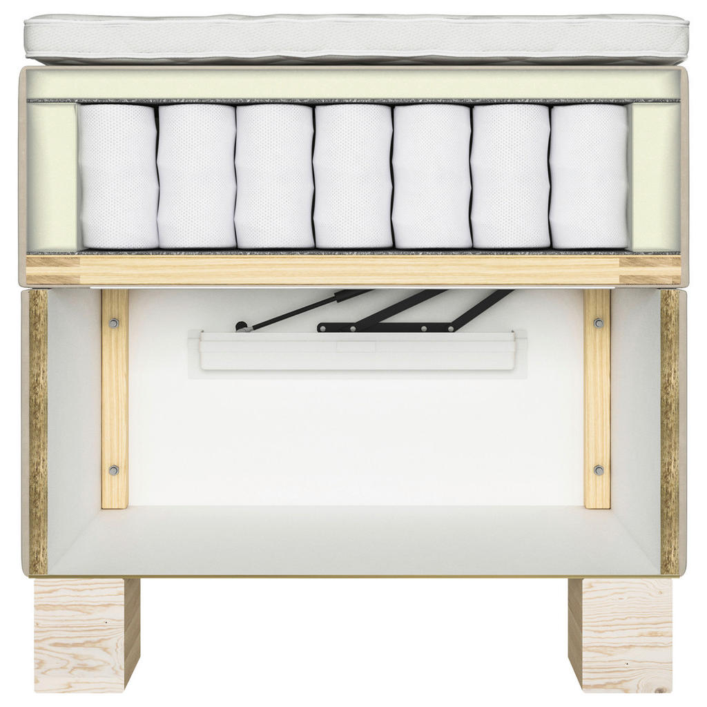 Thumbnail - Carryhome Boxbett, Braun, Eiche Artisan, Textil, Eiche, massiv, H2, Höhe ca. 18 cm, 180x200 cm, Topper durchgehend, in v...