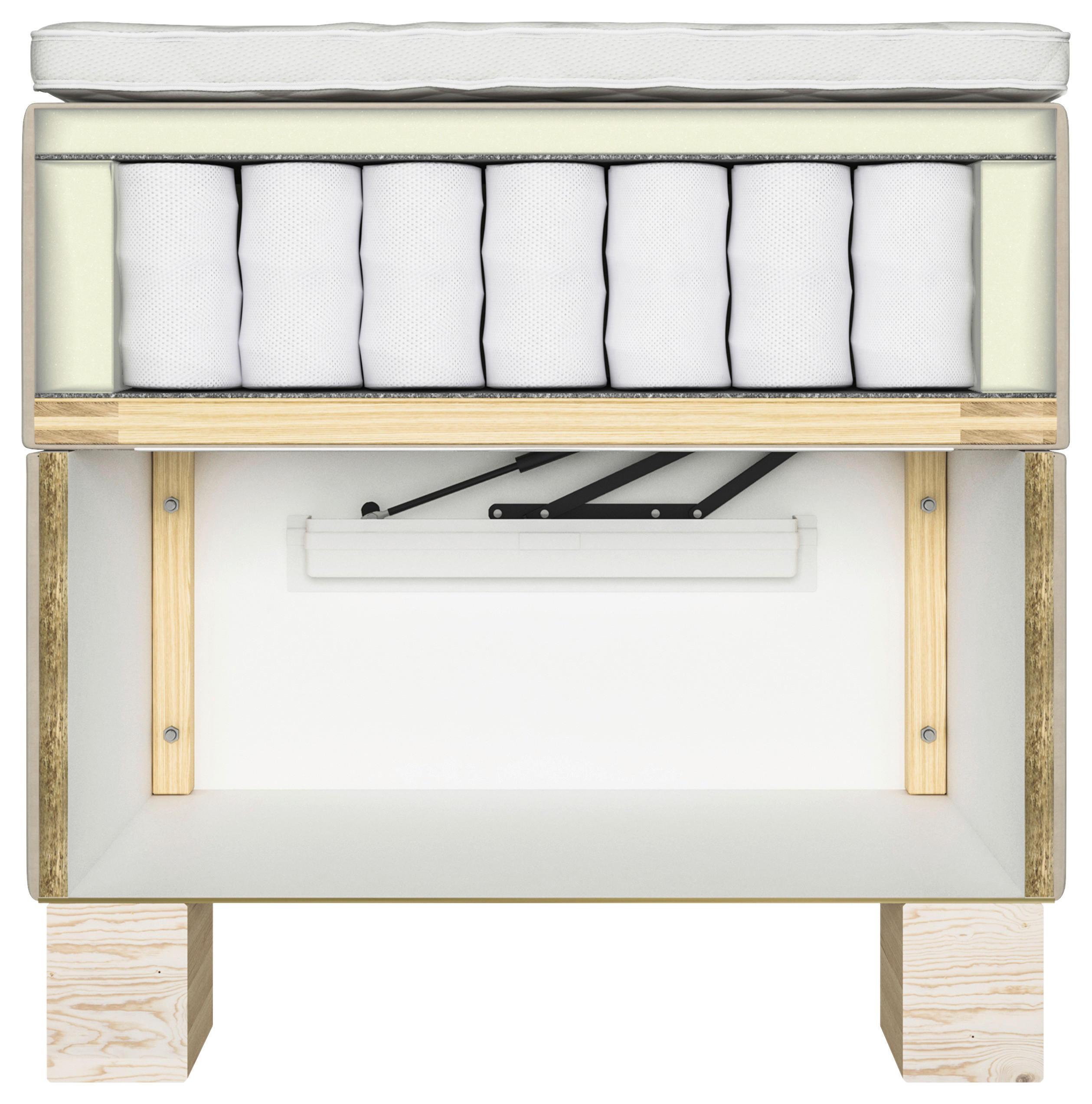 Thumbnail - Carryhome Boxbett, Schwarz, Eiche Artisan, Textil, Eiche, massiv, H2, Höhe ca. 18 cm, 160x200 cm, Topper durchgehend, in...