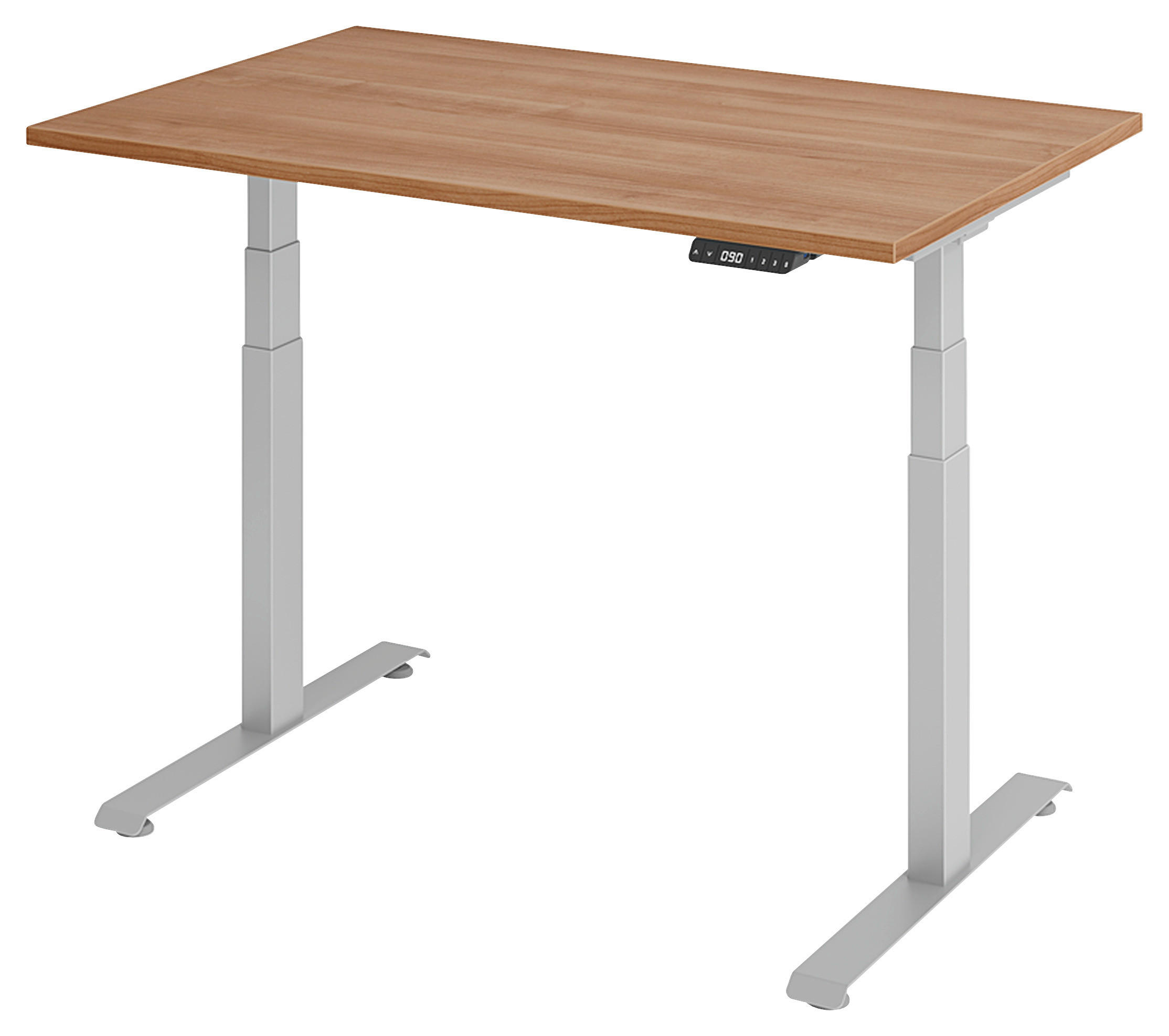 SCHREIBTISCH 120/80/64,5-129,5 cm Silberfarben, Nussbaumfarben elektrisch höhenverstellbar  - Silberfarben/Nussbaumfarben, KONVENTIONELL, Holzwerkstoff/Metall (120/80/64,5-129,5cm) - Venda