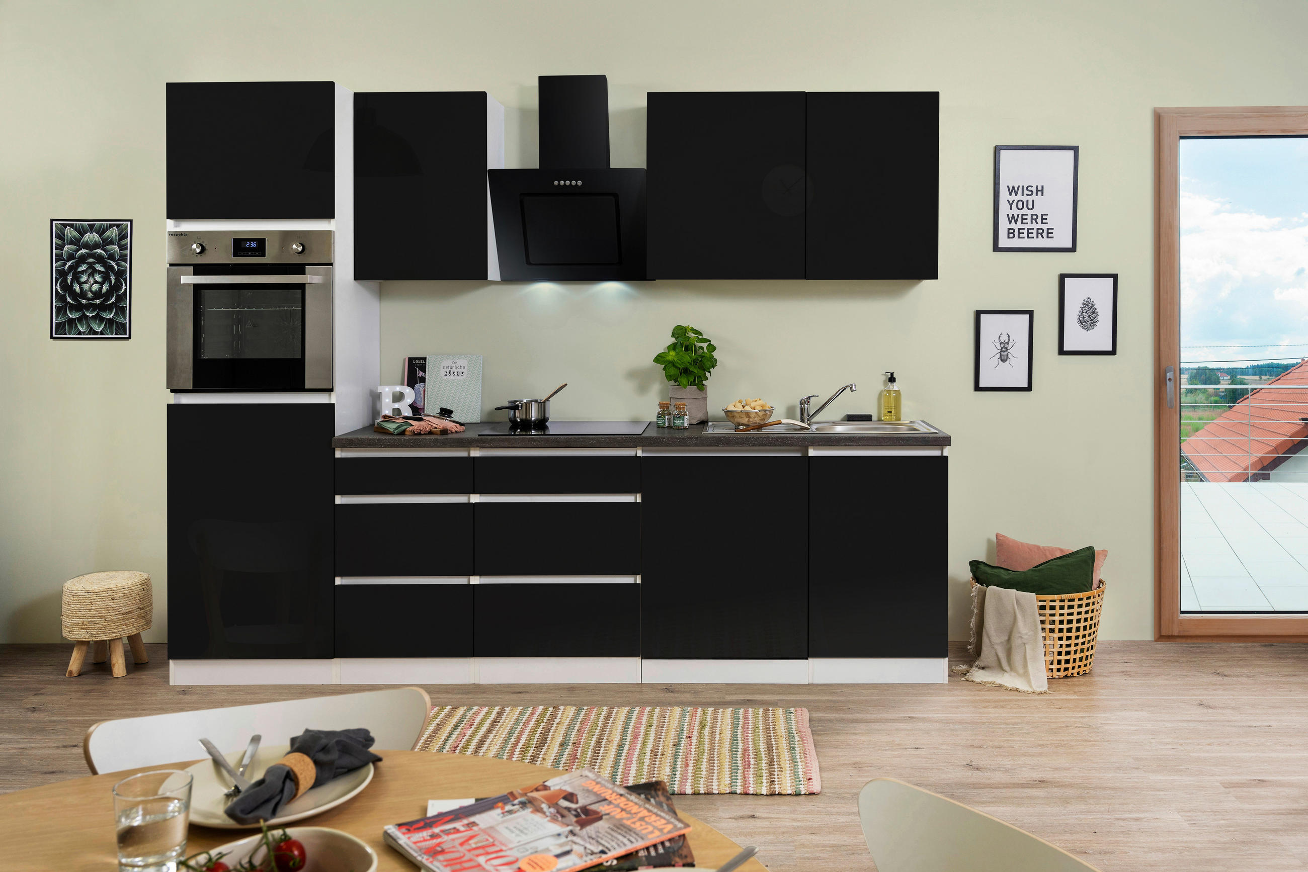 KÜCHENBLOCK 280 cm in Weiß - Schwarz/Braun, MODERN, Holzwerkstoff (280cm) - Respekta