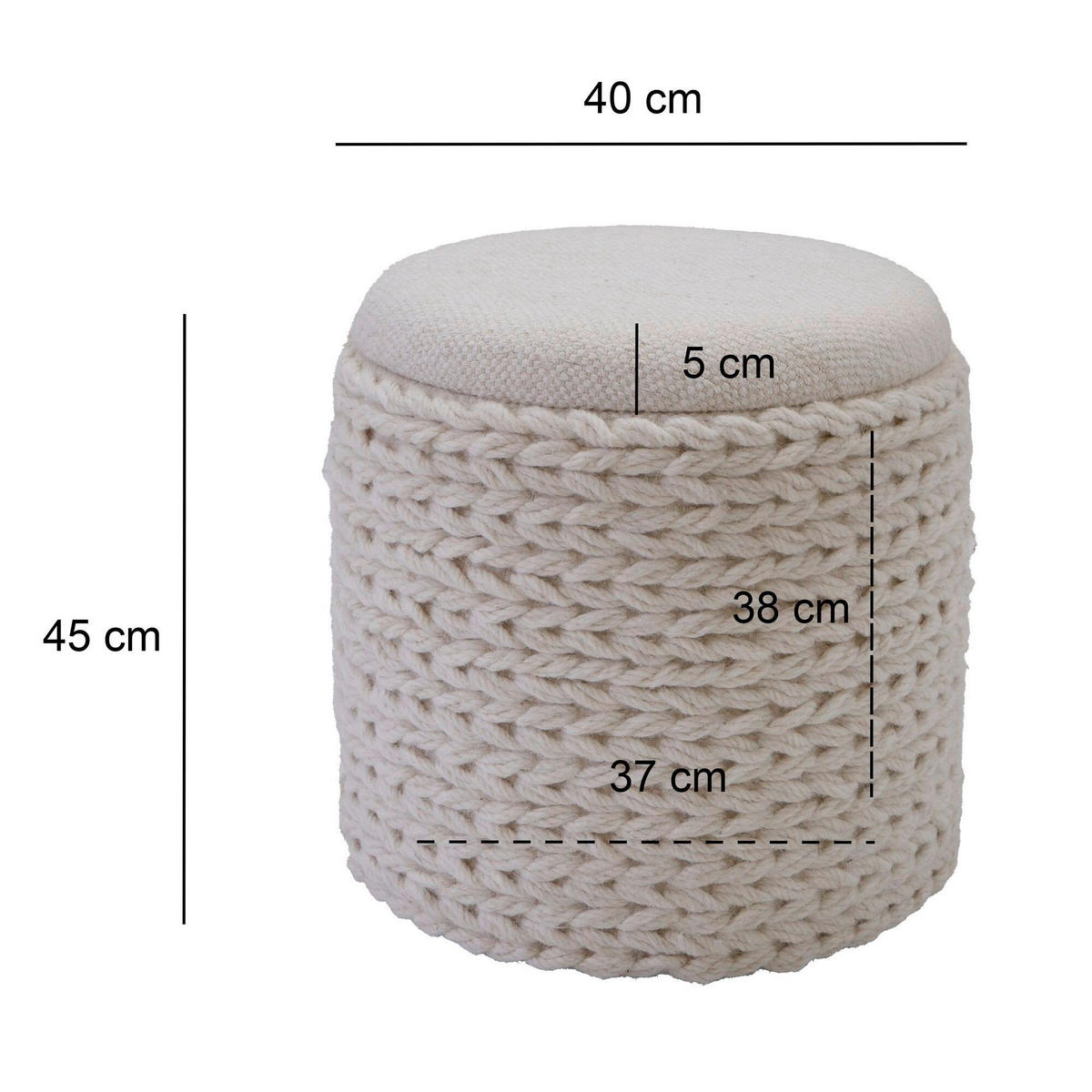HOCKER in Textil Creme  - Creme, Basics, Textil (40/45/40cm) - Livetastic