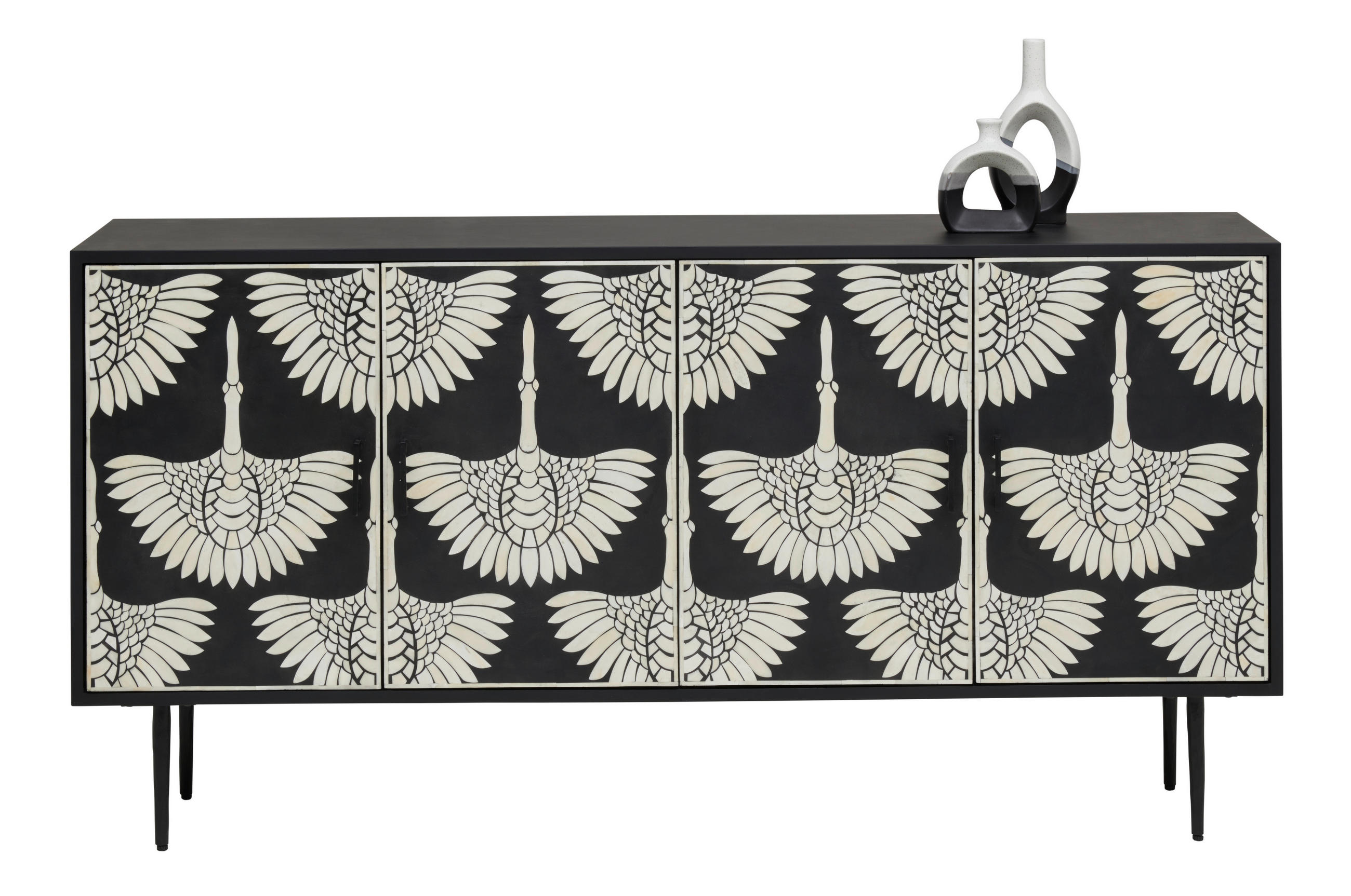SIDEBOARD 160/80/40 cm  in Schwarz  - Schwarz/Naturfarben, Lifestyle, Holzwerkstoff/Metall (160/80/40cm) - Ambia Home