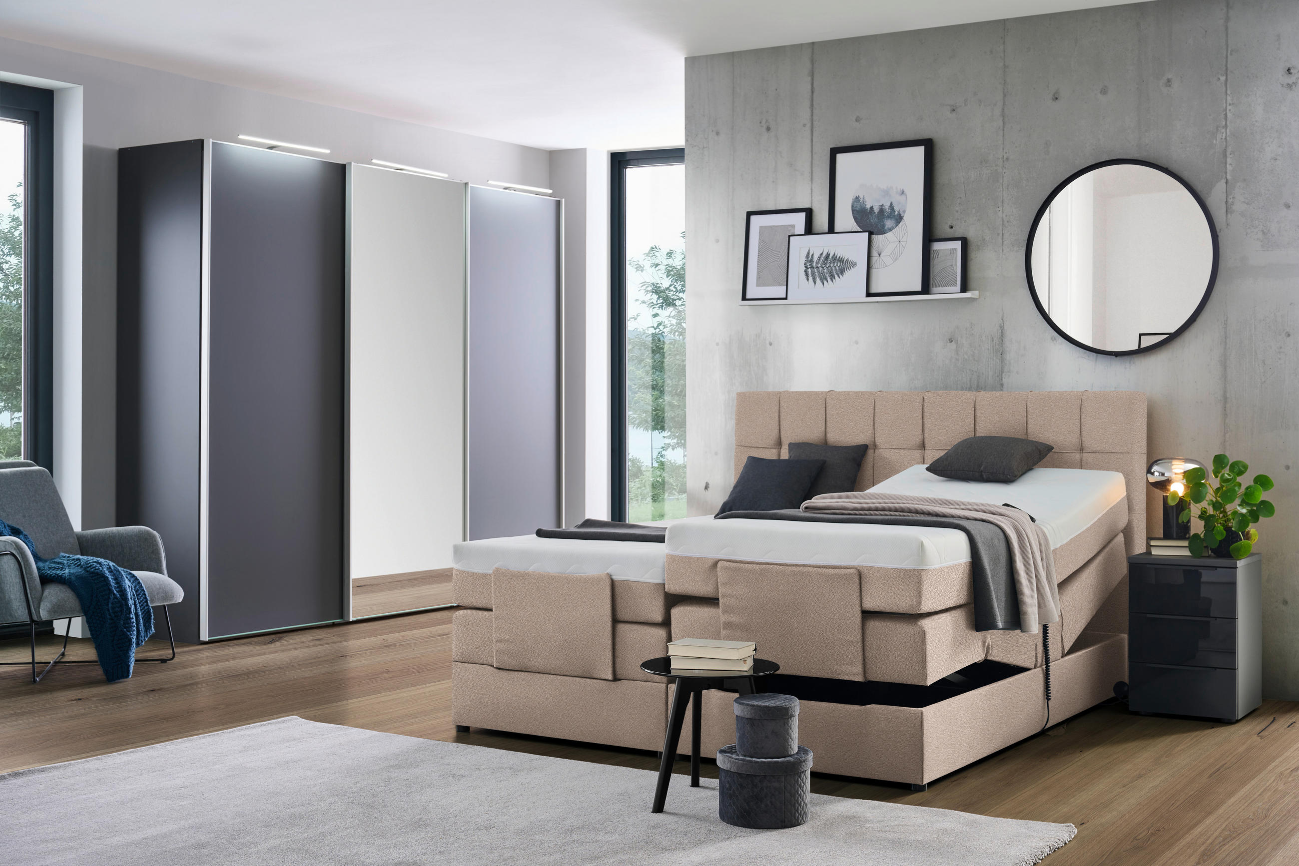 BOXSPRINGBETT 180/200 cm  in Beige  - Beige/Schwarz, KONVENTIONELL, Kunststoff/Textil (180/200cm) - Moderano