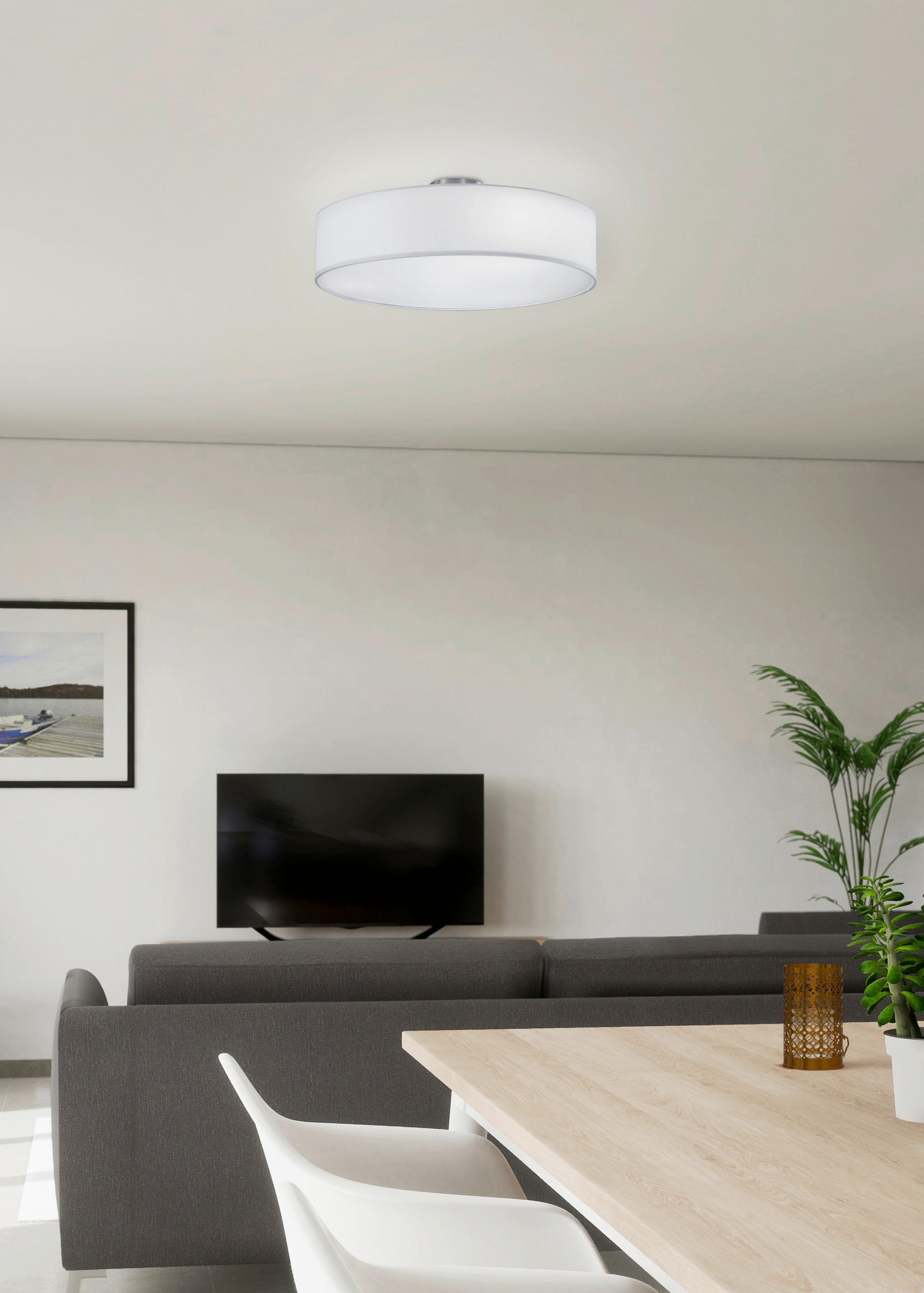 DECKENLEUCHTE Hotel 50/17 cm   - Weiß/Nickelfarben, Design, Textil/Metall (50/17cm) - Trio Leuchten