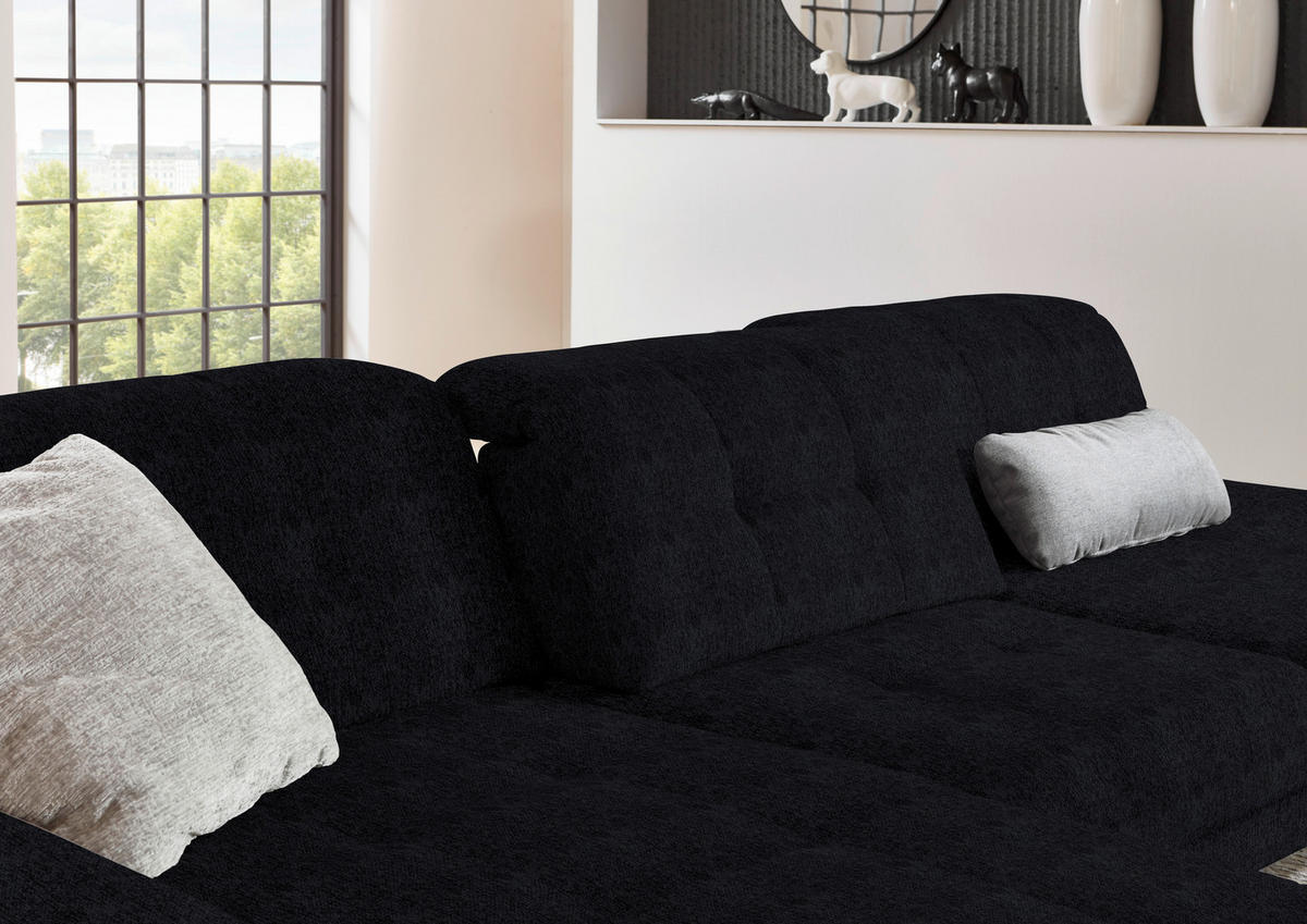 ECKSOFA in Flachgewebe Dunkelblau  - Schwarz/Dunkelblau, Design, Textil/Metall (190/309cm) - Beldomo Style