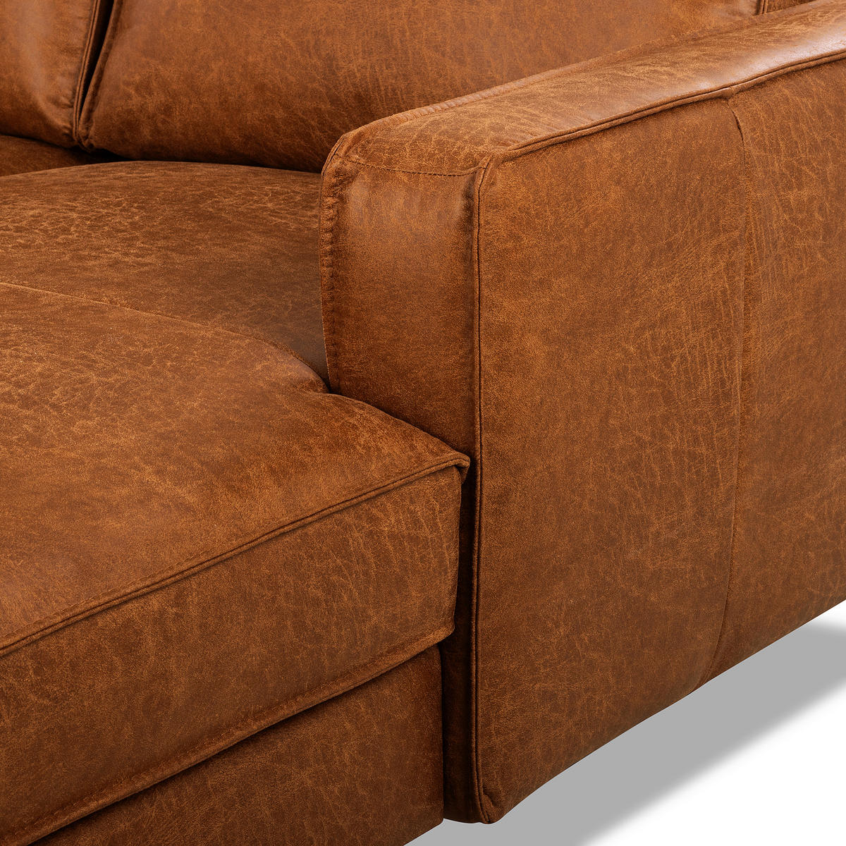 ECKSOFA Cognac Echtleder Lederlook Rücken echt  - Cognac/Schwarz, Design, Leder/Textil (166/238cm) - Livetastic