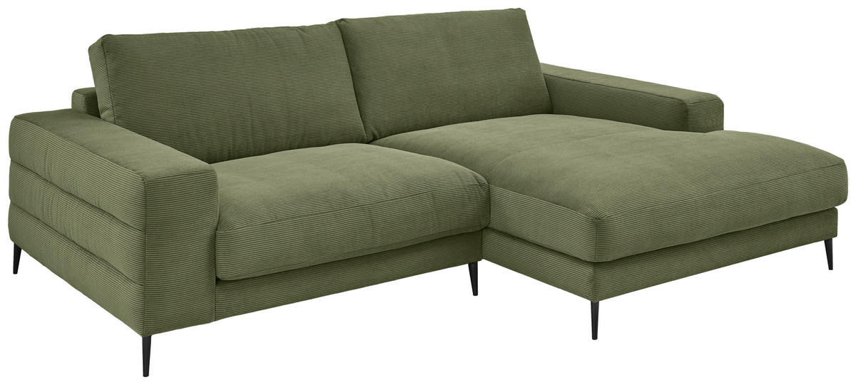 ECKSOFA in Feincord Dunkelgrün  - Dunkelgrün/Schwarz, Design, Textil/Metall (253/177cm) - Dieter Knoll