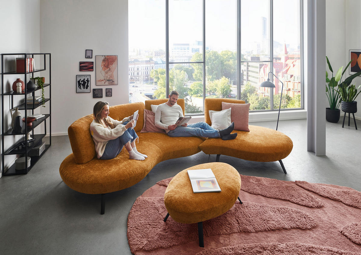 BIGSOFA Flachgewebe Senfgelb  - Senfgelb/Schwarz, Design, Textil/Metall (456/93/138cm) - Moderano
