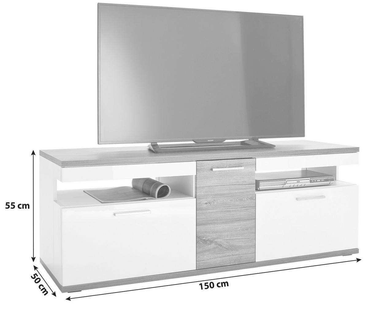 TV-ELEMENT Colombo  in 150/55/50 cm  - Weiss/Eichefarben, Design, Holzwerkstoff/Metall (150/55/50cm) - Livetastic