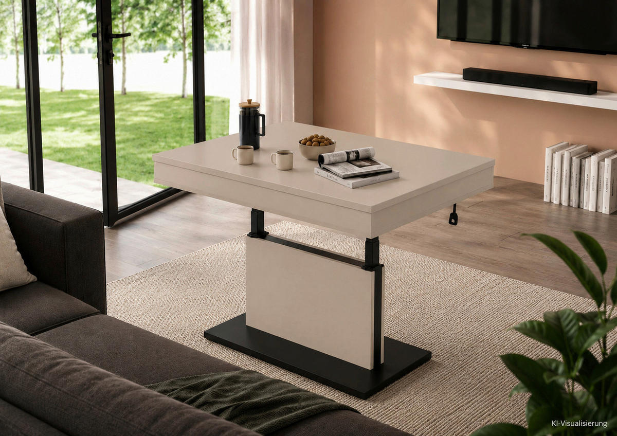 COUCHTISCH in Metall, Holzwerkstoff 110/60/58-77 cm  - Kaschmir/Schwarz, Design, Holzwerkstoff/Kunststoff (110/60/58-77cm) - Stylife