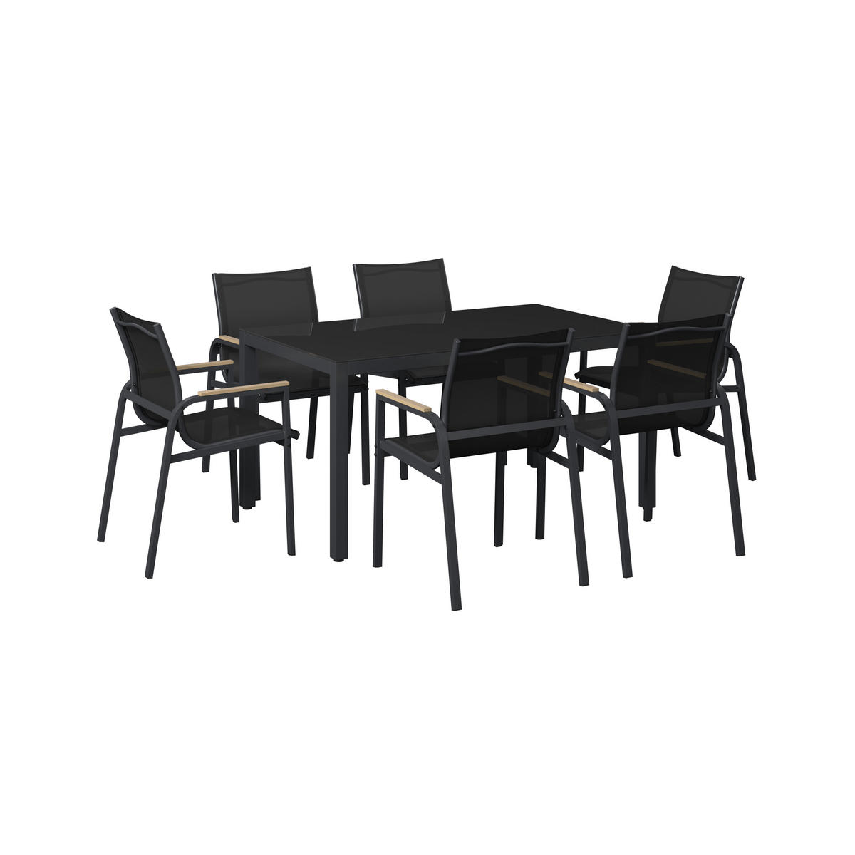 GARTENTISCHGRUPPE beschichtet Stahl  - Dunkelgrau/Naturfarben, MODERN, Glas/Kunststoff (150/75.5/90cm) - Ambia Garden