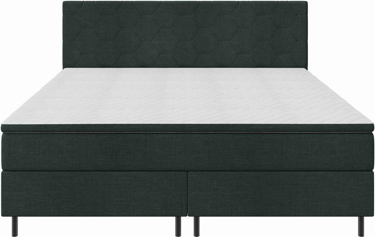 BOXSPRINGBETT 180/200 cm,  in Dunkelgrün, Matratze, Topper, H2 + H2 = mittel  - Dunkelgrün/Schwarz, KONVENTIONELL, Textil/Metall (180/200cm) - Chameo