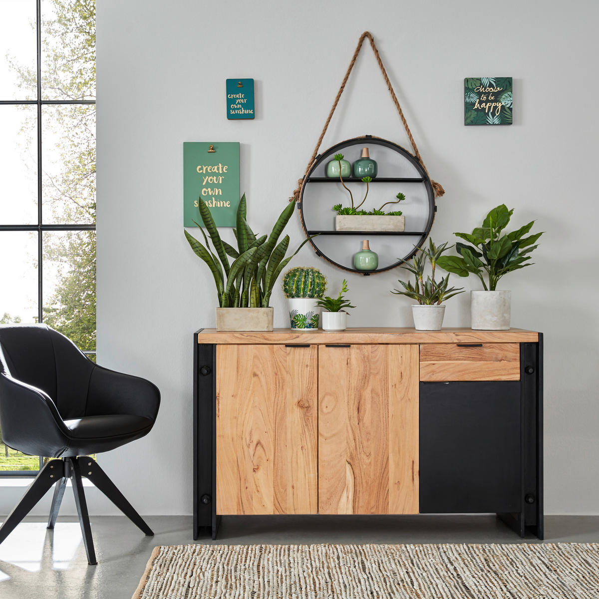 SIDEBOARD 135/80/45 cm  - svart/naturfärgad, Lifestyle, metall/trämaterial (135/80/45cm) - Zandiara