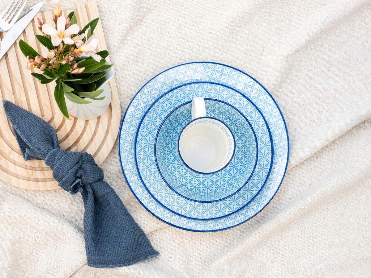 KOMBISERVICE Weiß, Hellblau Mediterran Blau 16-teilig 4 Personen  - Weiß/Hellblau, Basics, Keramik - Creatable