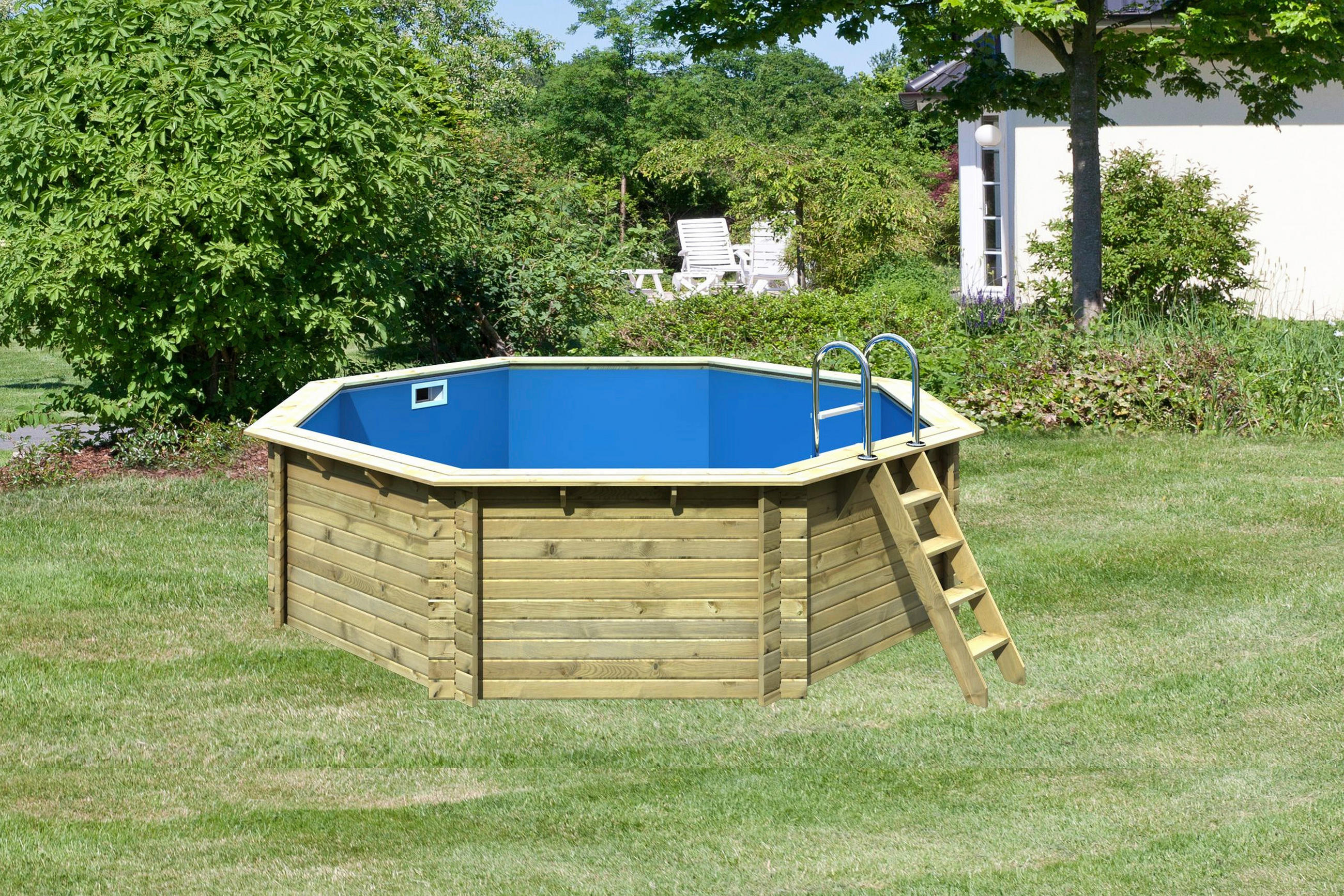 POOL-SET POOL IBIZA 2 OHNE ZUBEHÖR 36589 470/124 cm  - Blau/Naturfarben, Basics, Holz (470/124cm) - Karibu