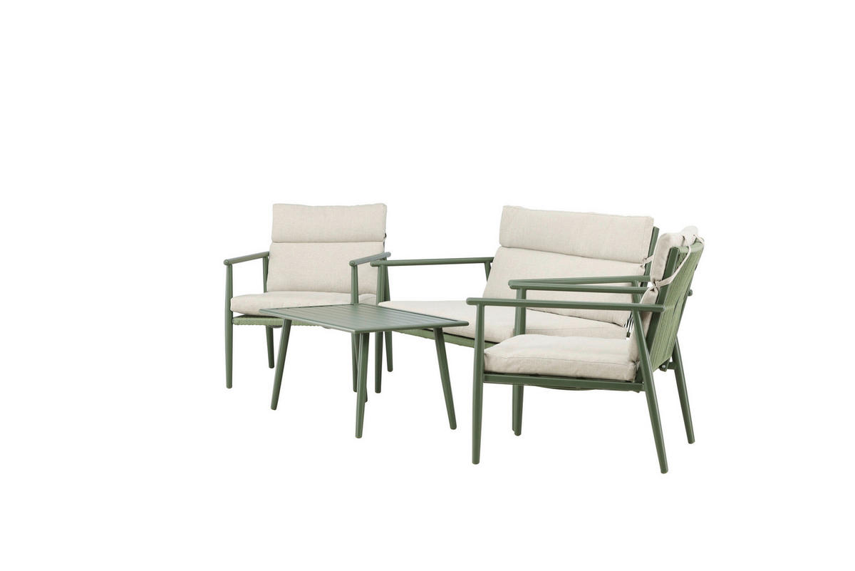 LOUNGEGARNITUR Stahl  - Beige/Grün, MODERN, Kunststoff/Textil (120/80/80cm) - Gardenson