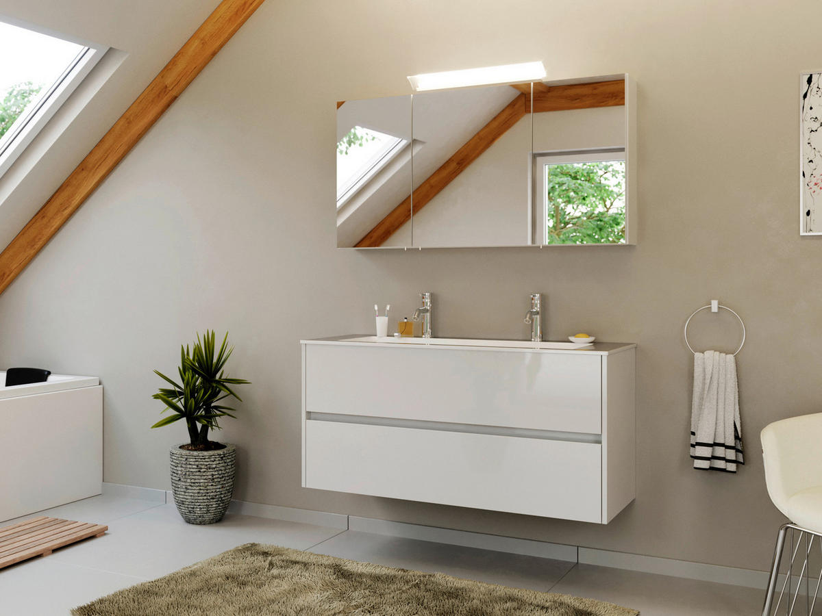 WASCHTISCHKOMBI  - Weiß Hochglanz/Weiß, MODERN, Holzwerkstoff/Stein (120/58,5/46,5cm) - MID.YOU