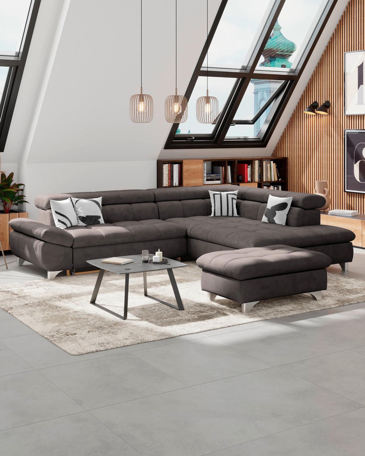 HOCKER Chenille Graubraun  - Chromfarben/Graubraun, KONVENTIONELL, Textil/Metall (108/46/108cm) - Livetastic