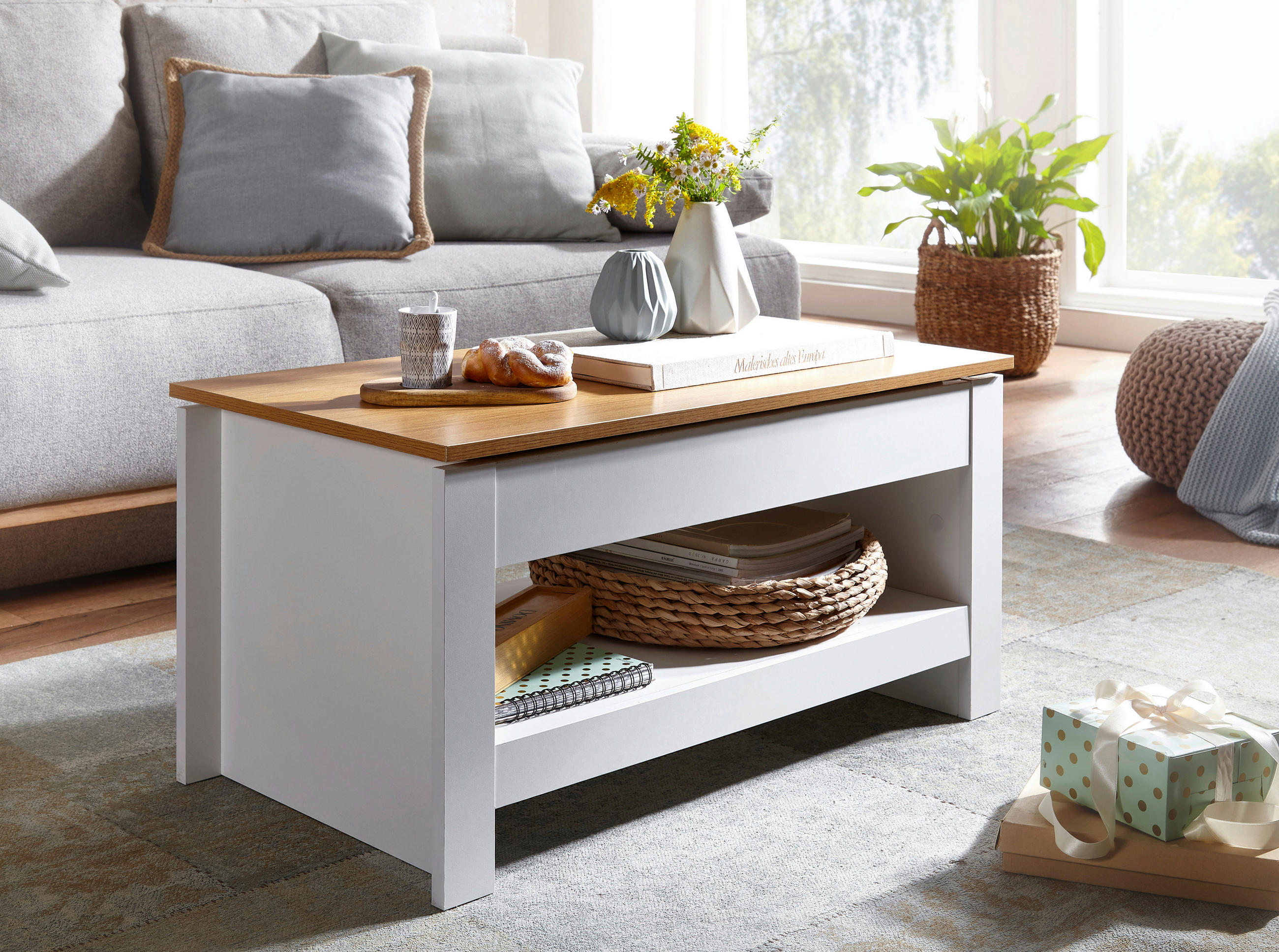 COUCHTISCH in Holzwerkstoff 85/47/45 cm  - Eichefarben/Weiß, MODERN, Holzwerkstoff (85/47/45cm) - MID.YOU