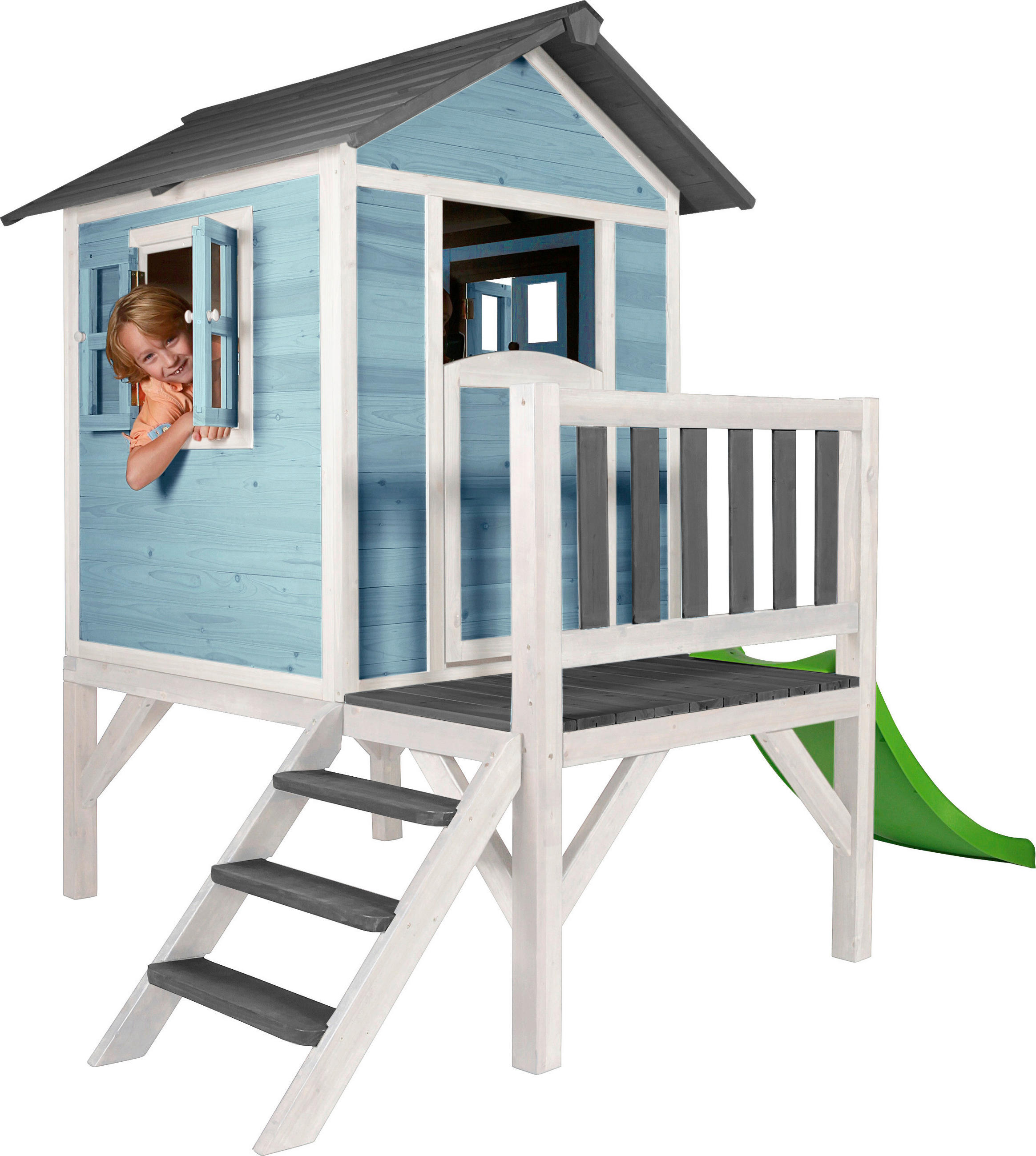 SPIELHAUS  - Blau/Weiß, Basics, Holz (260/190/167cm) - Ambia Garden
