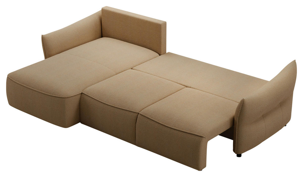 ECKSOFA Braun Webstoff Rückenkissen, Bettkasten, Schlaffunktion, Rücken echt, Liegefläche im Originalstoff  - Schwarz/Braun, KONVENTIONELL, Kunststoff/Textil (179/306cm) - Milino