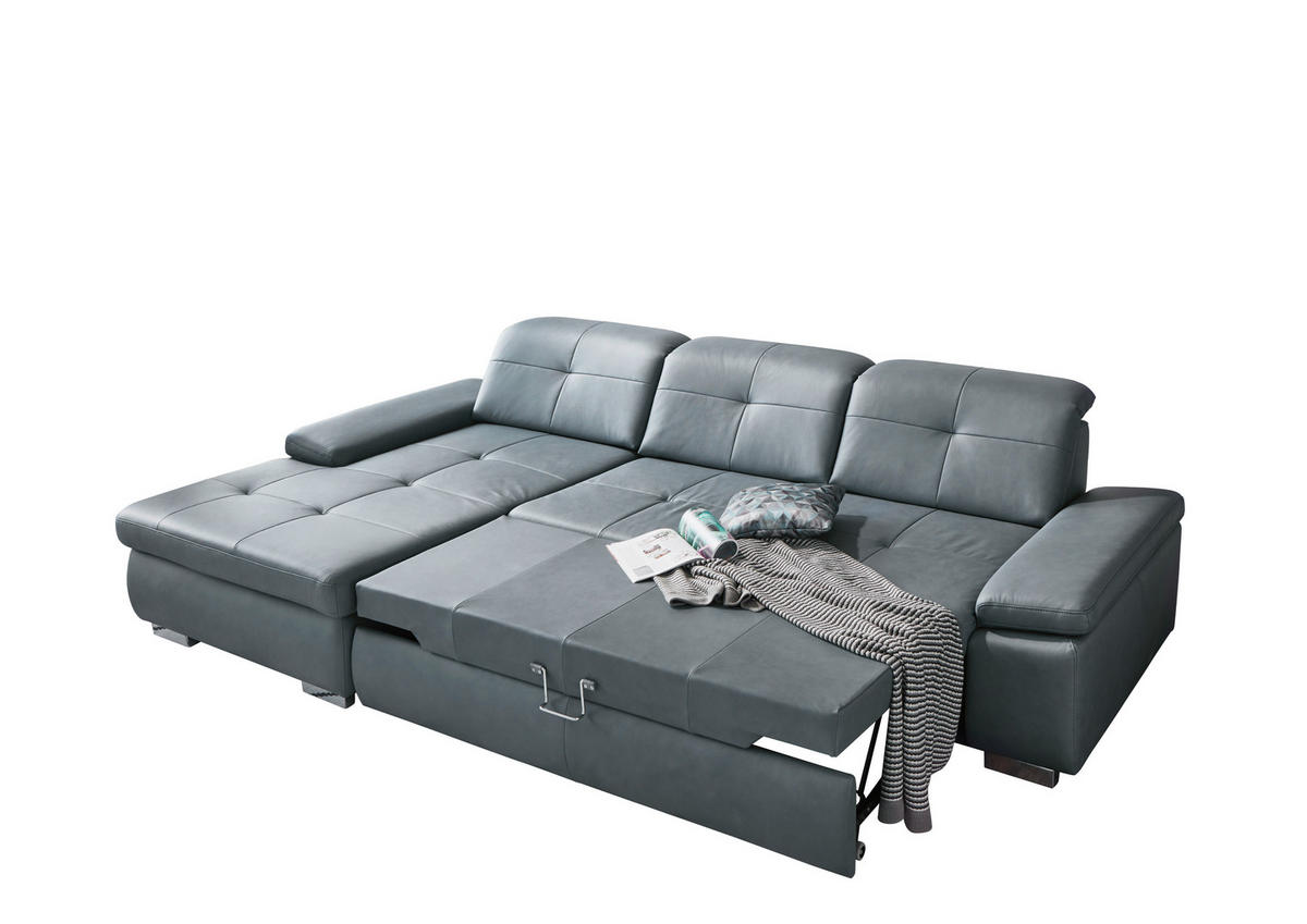 ECKSOFA in Echtleder Grau  - Alufarben/Grau, Design, Leder/Metall (195/309cm) - Beldomo Premium