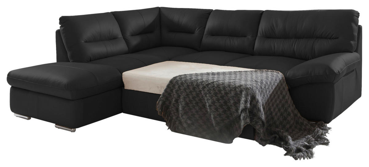 ECKSOFA in Echtleder Schwarz  - Chromfarben/Schwarz, Design, Leder/Metall (216/268cm) - Livetastic