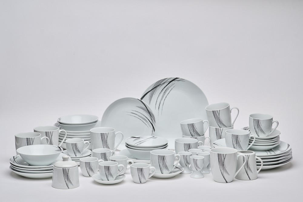 KOMBISERVICE Roma 62-teilig  - Schwarz/Weiß, Basics, Keramik - Novel
