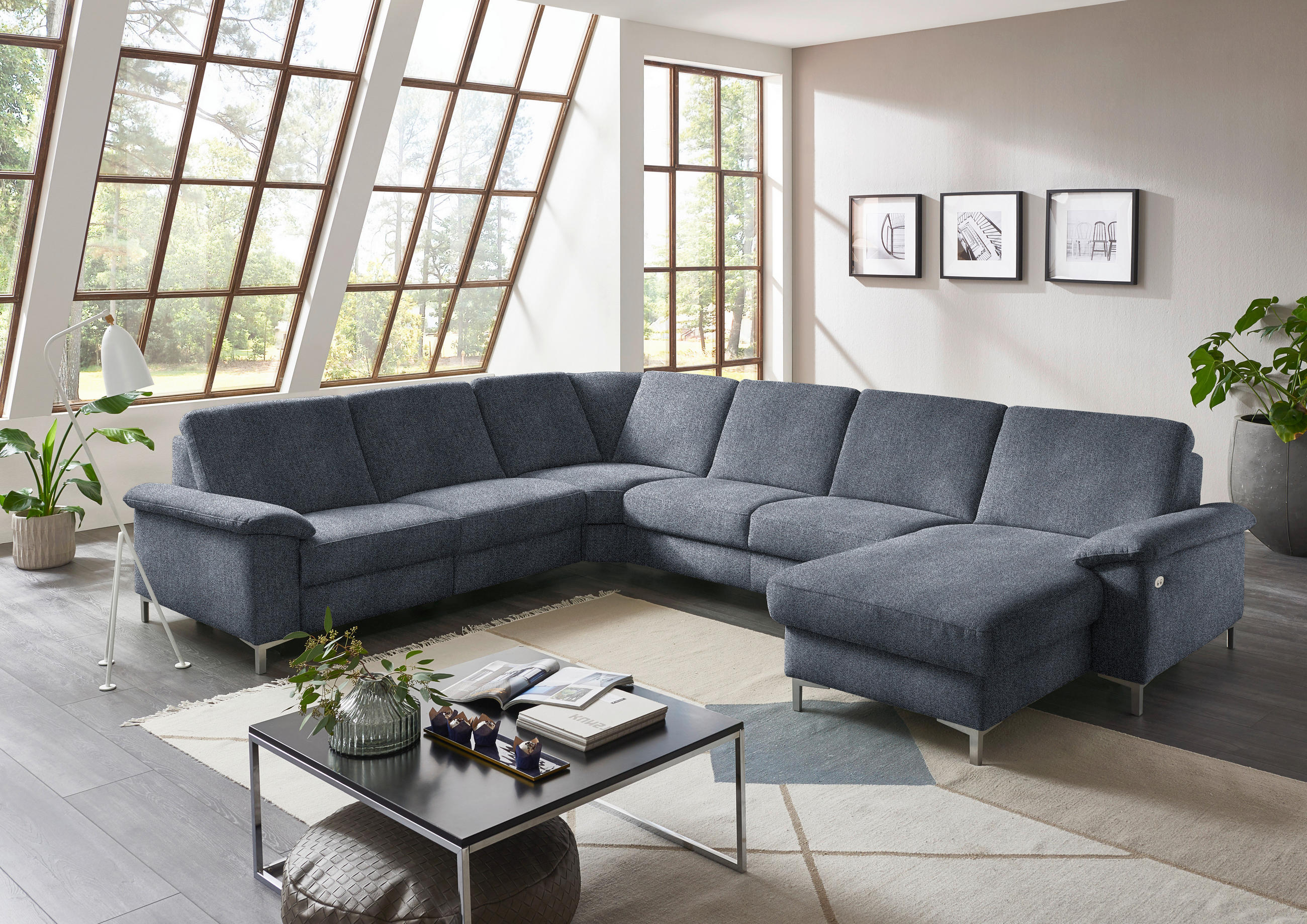 WOHNLANDSCHAFT in Chenille Dunkelblau  - Alufarben/Dunkelblau, Design, Textil/Metall (265/333/170cm) - Dieter Knoll