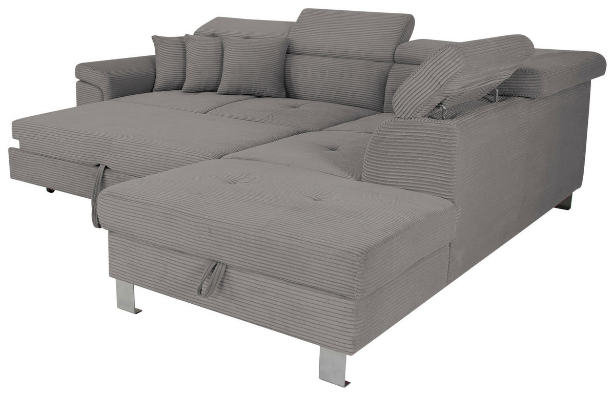 ECKSOFA in Cord Dunkelgrau  - Dunkelgrau/Silberfarben, Design, Textil/Metall (257/226cm) - Xora