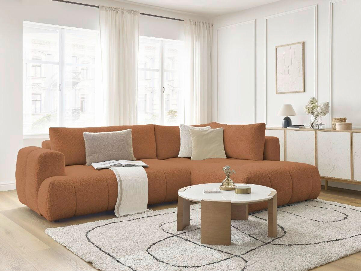 ECKSCHLAFSOFA EVEREST Bouclé Orange  inkl. Rückenkissen, Schlaffunktion  - Schwarz/Orange, MODERN, Kunststoff/Textil (282/204cm)