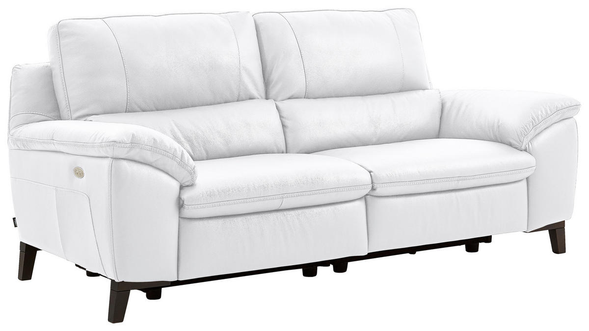 2,5-SITZER mit Relaxfunktion in Kombination Echtleder/Lederlook Weiss  - Wengefarben/Weiss, Design, Leder/Holz (216/97/95-151cm) - Livetastic