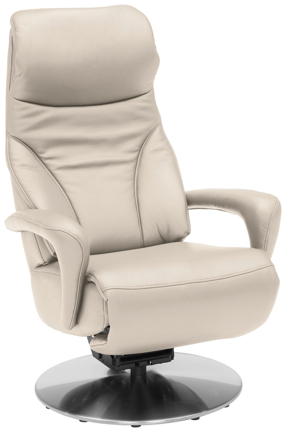 RELAXSESSEL Echtleder Nackenstütze, Relaxfunktion, Kopfteilverstellung, Fußteilverstellung    - Edelstahlfarben/Greige, Design, Leder/Metall (75/117/88cm) - Dieter Knoll