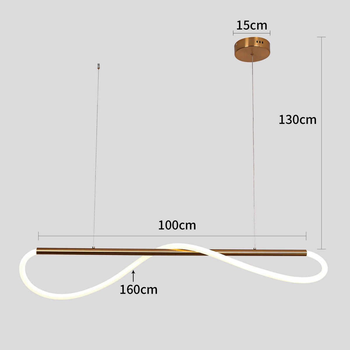 LED-HÄNGELEUCHTE 160/15/130 cm    - Goldfarben, Design, Metall (160/15/130cm)