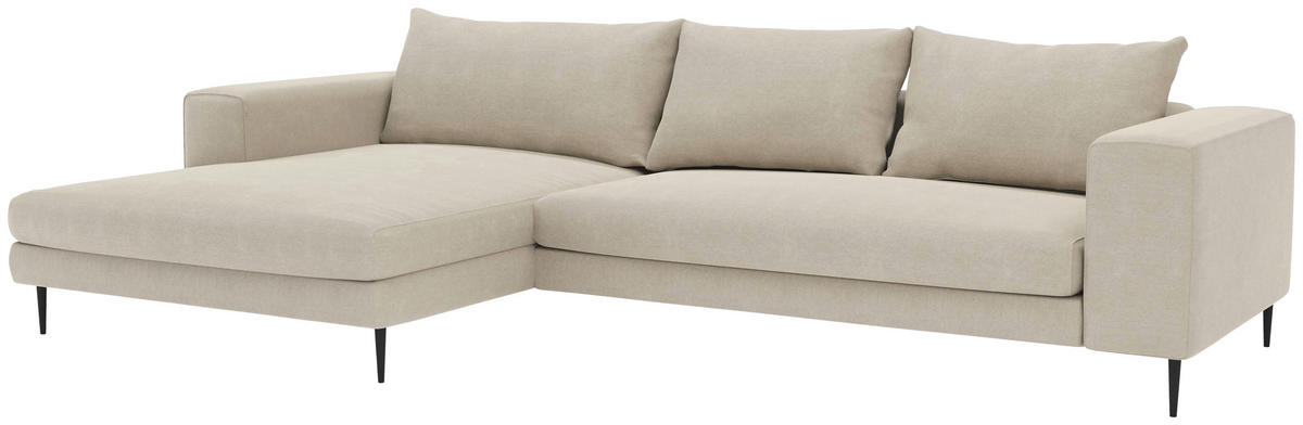 ECKSCHLAFSOFA in Struktur Beige  - Beige/Schwarz, Modern, Textil/Metall (295/170cm) - Trendmanufaktur