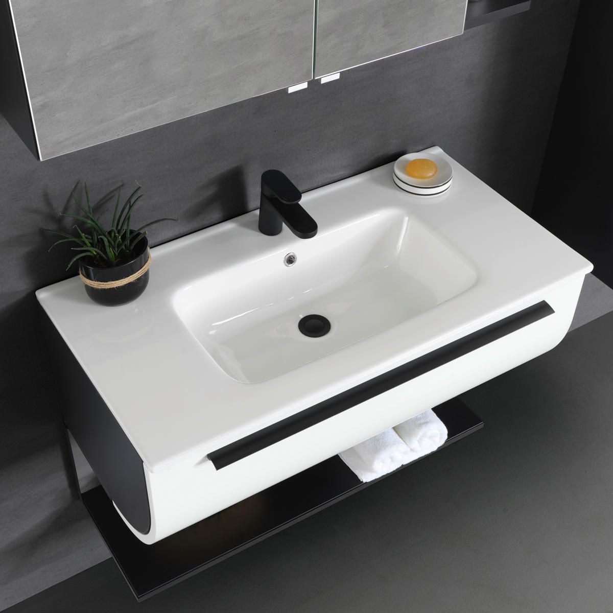 BADEZIMMER 91 cm  - Weiss/Schwarz, Modern, Glas/Holzwerkstoff (91cm) - Dieter Knoll