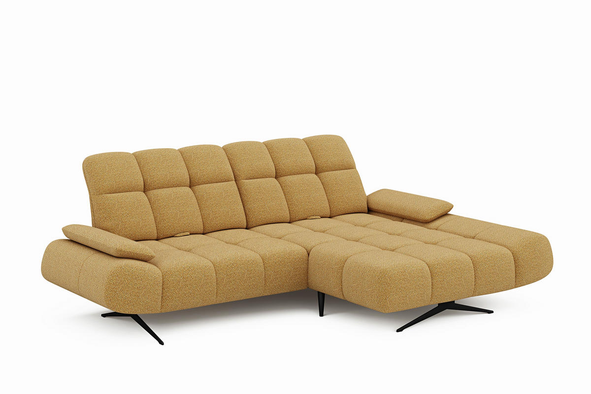 ECKSOFA Honig, Senfgelb Webstoff Armteilverstellung  - Senfgelb/Schwarz, Design, Textil/Metall (286/172cm) - Welnova