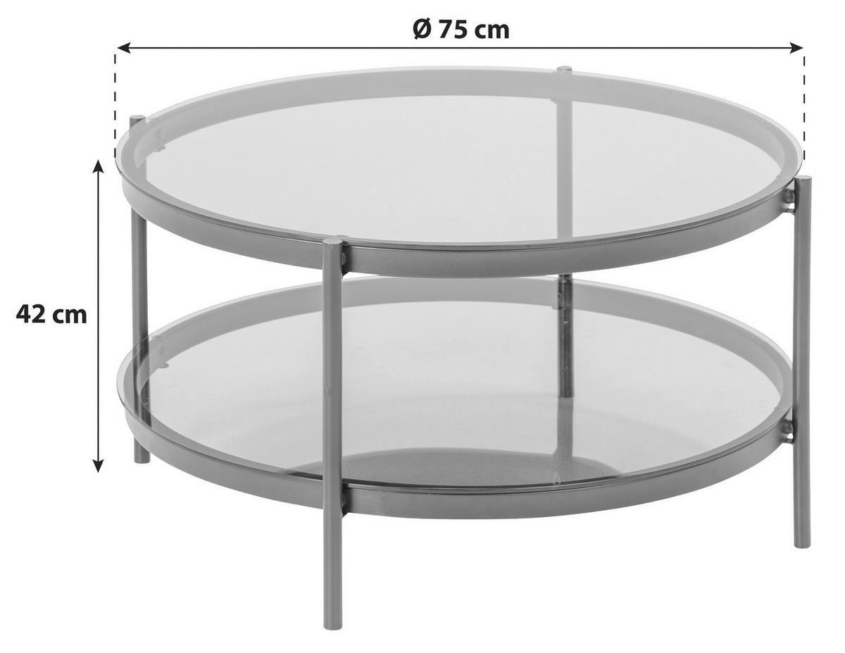 COUCHTISCH Rauchglas 75/75/42 cm rund Schwarz  - Schwarz, KONVENTIONELL, Glas/Metall (75/75/42cm) - MID.YOU