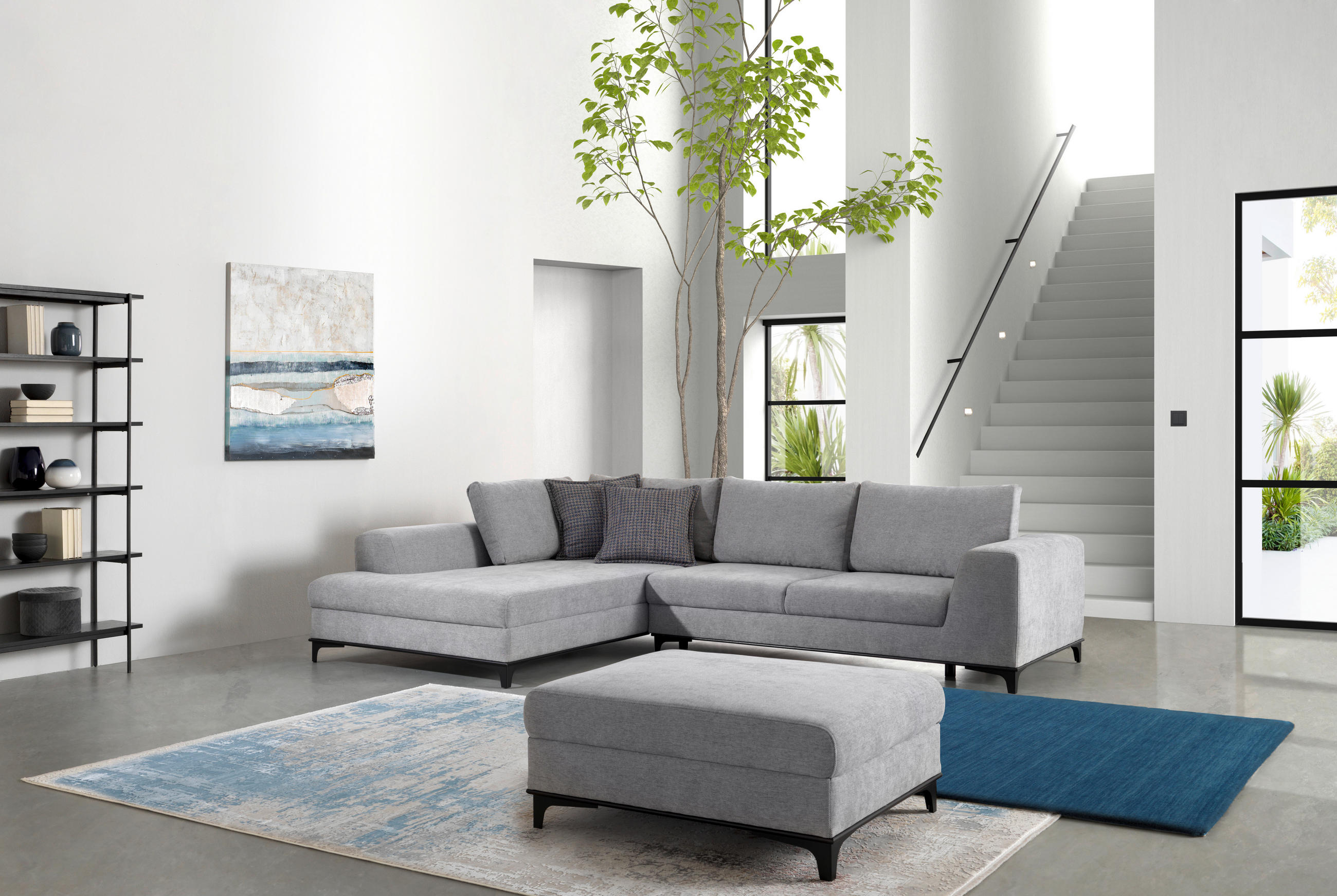 ECKSOFA inkl. Funktionen Grau Webstoff  - Schwarz/Grau, Design, Textil/Metall (211/314cm) - Stylife
