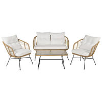 LOUNGEGARNITUR Stahl  - Beige/Schwarz, KONVENTIONELL, Glas/Kunststoff - Gardenson