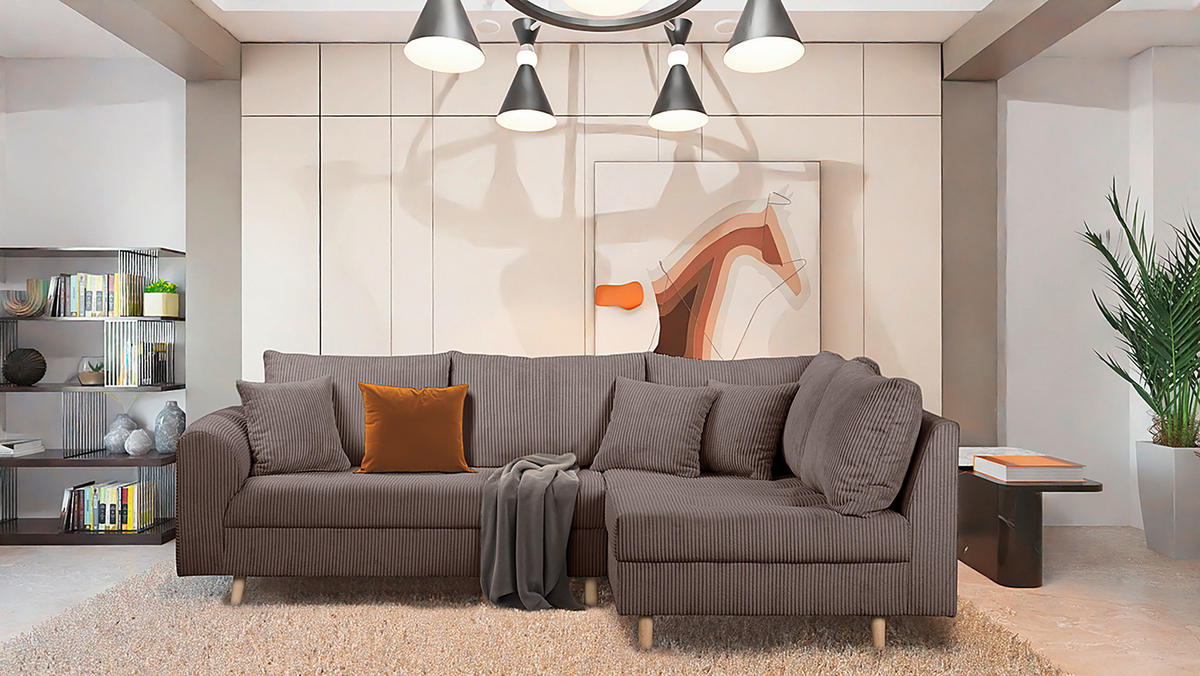 ECKSOFA Ariella Braun Cord  - Naturfarben/Braun, Design, Holz/Textil (231/161cm) - Livetastic