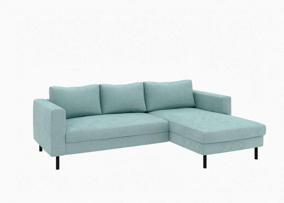 ECKSCHLAFSOFA  mit Rücken echt, Armteil links, Armteil rechts Cord Mintgrün  - Schwarz/Mintgrün, MODERN, Textil/Metall (232/161cm) - Trendmanufaktur