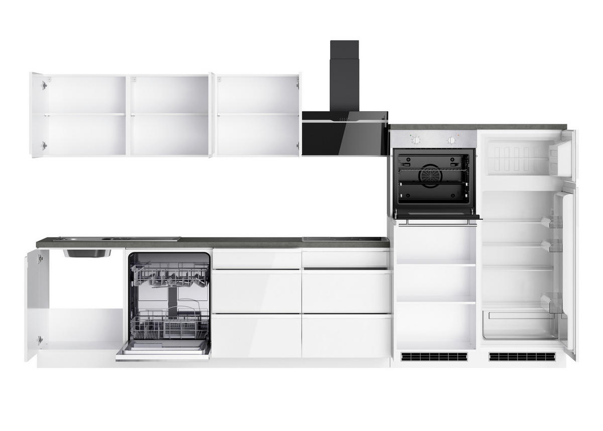 KÜCHENBLOCK 360 cm   in Grau, Weiss, Weiss Hochglanz  - Weiss Hochglanz/Weiss, Lifestyle, Holzwerkstoff (360cm) - Held
