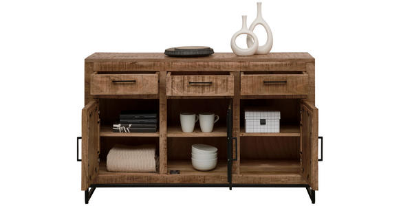 SIDEBOARD Naturfarben 130/80/40 cm - Schwarz/Naturfarben, ROMANTIK / LANDHAUS, Glas/Holz (130/80/40cm) - Carryhome