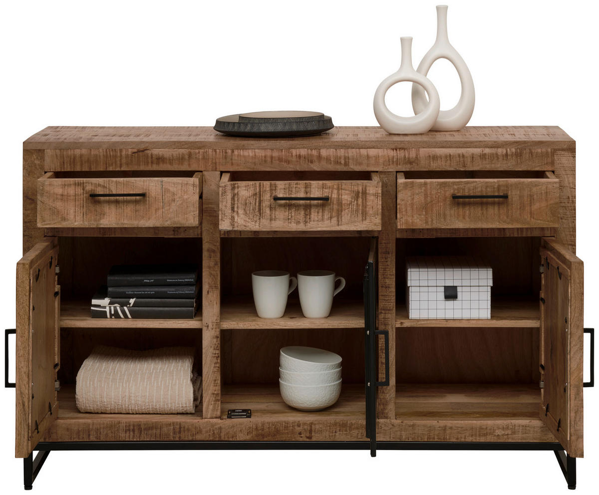 TÁLALÓSZEKRÉNY 130/80/40 cm  - natúr színű/fekete, Romantik / Landhaus, Üveg/fa (130/80/40cm) - Carryhome