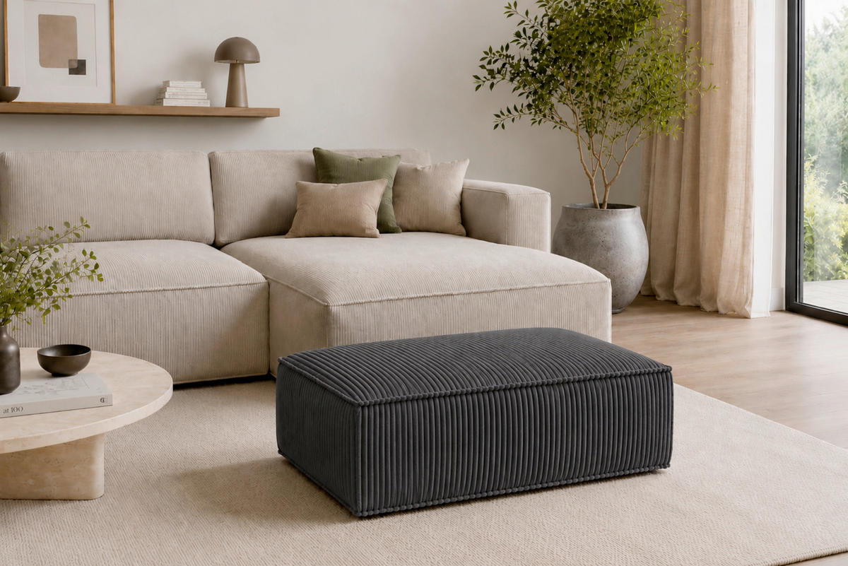 HOCKER Cord Anthrazit  - Anthrazit/Schwarz, KONVENTIONELL, Kunststoff/Textil (105/43/65cm) - Livetastic